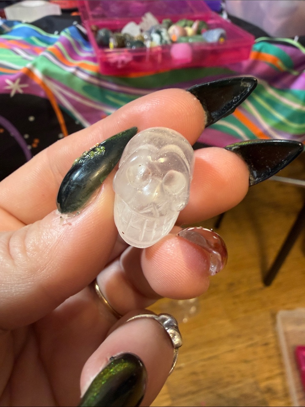 Clear Crystal Skull Charm Pendant - quartz-mini- Halloween vibes